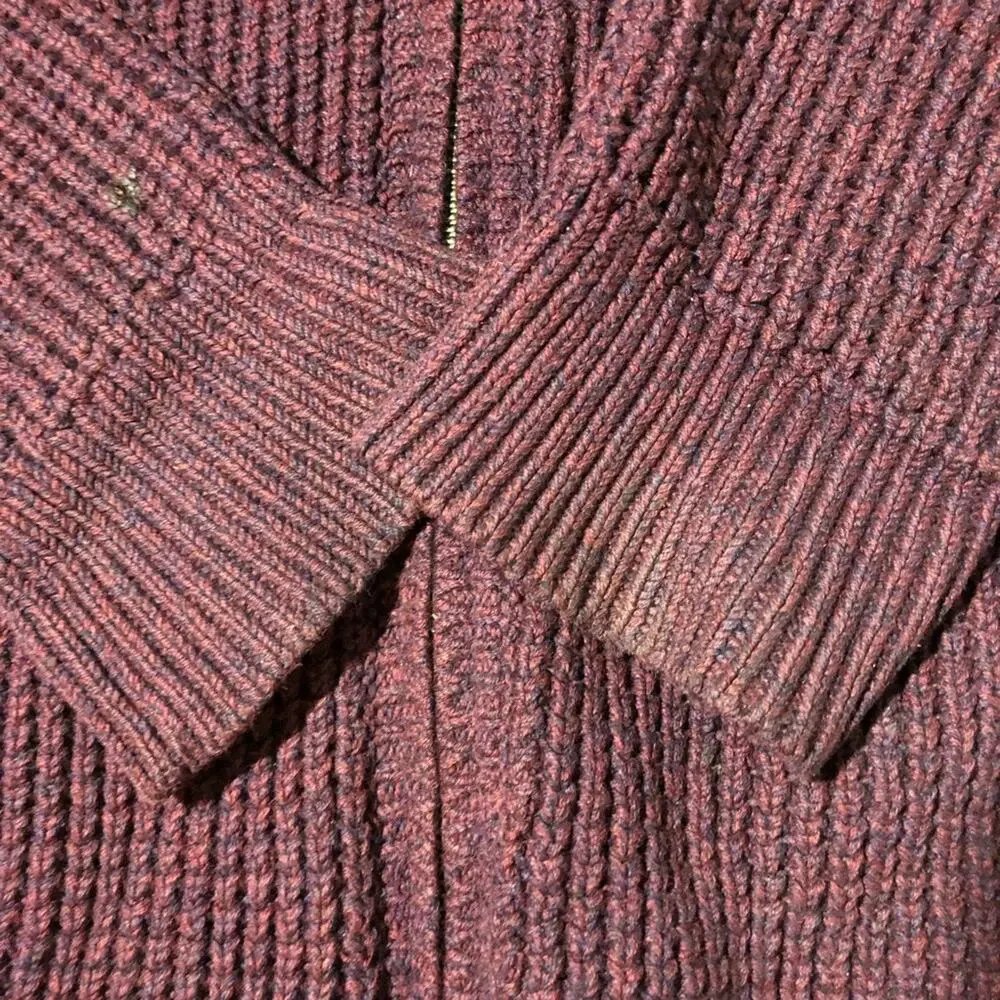 LL Bean mens M organic cotton full zip cranberry red shaker knit cardigan 508221
